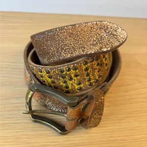 Multicolor Crackled Orange, Yellow, Brown Rustic Studded Belt